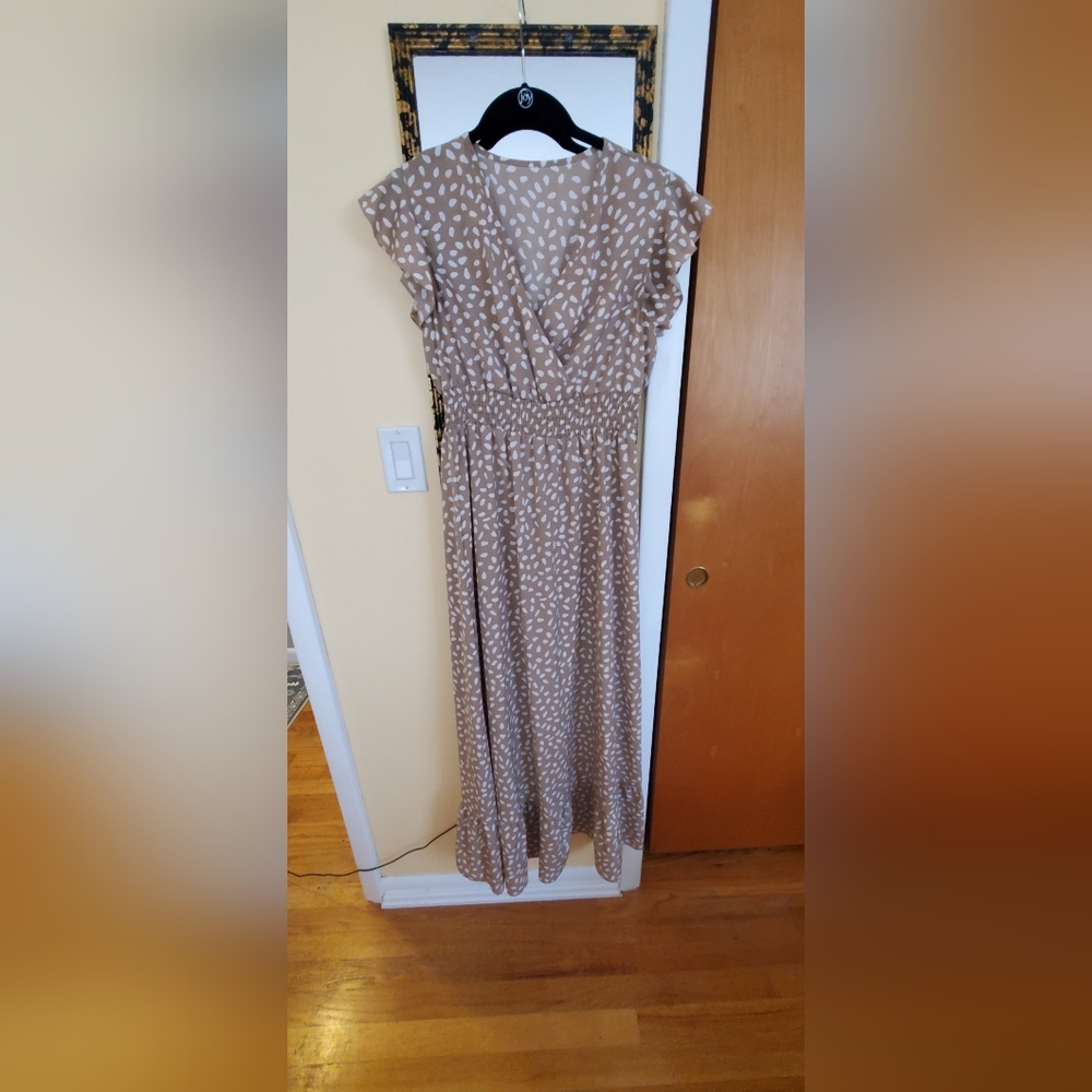 Elegant Brown Polka Dot Dress